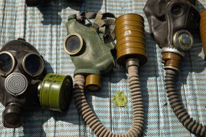 Vintage Australian gas masks, Vietnam War chemicals legacy.